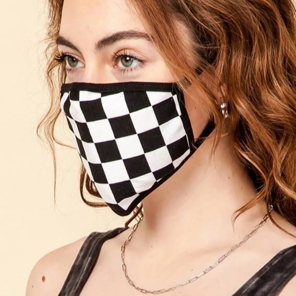New 2-PLY Black Checker Face Mask
